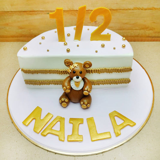 Half Birthday Cake With Teddy Bear