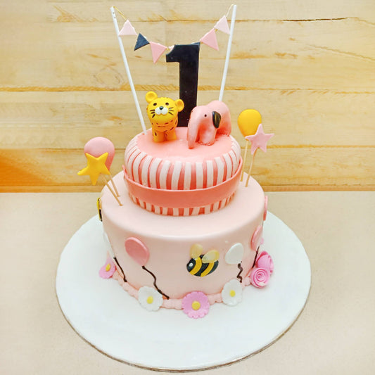 Cute Pink First Birthday Cake